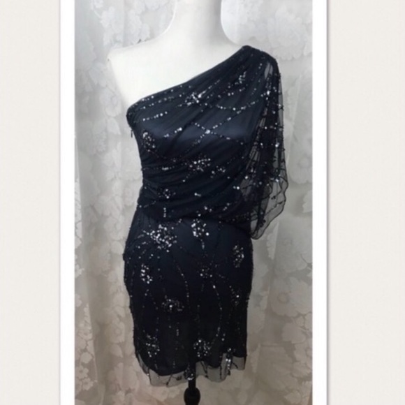Adrianna Papell one shoulder beaded dress - Picture 2 of 3